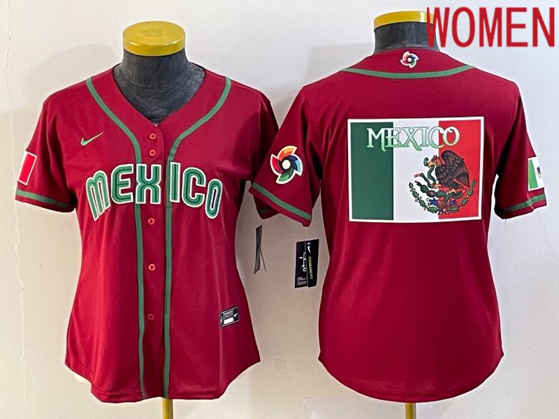 Women 2023 World Cub Mexico Blank Red Nike MLB Jersey14